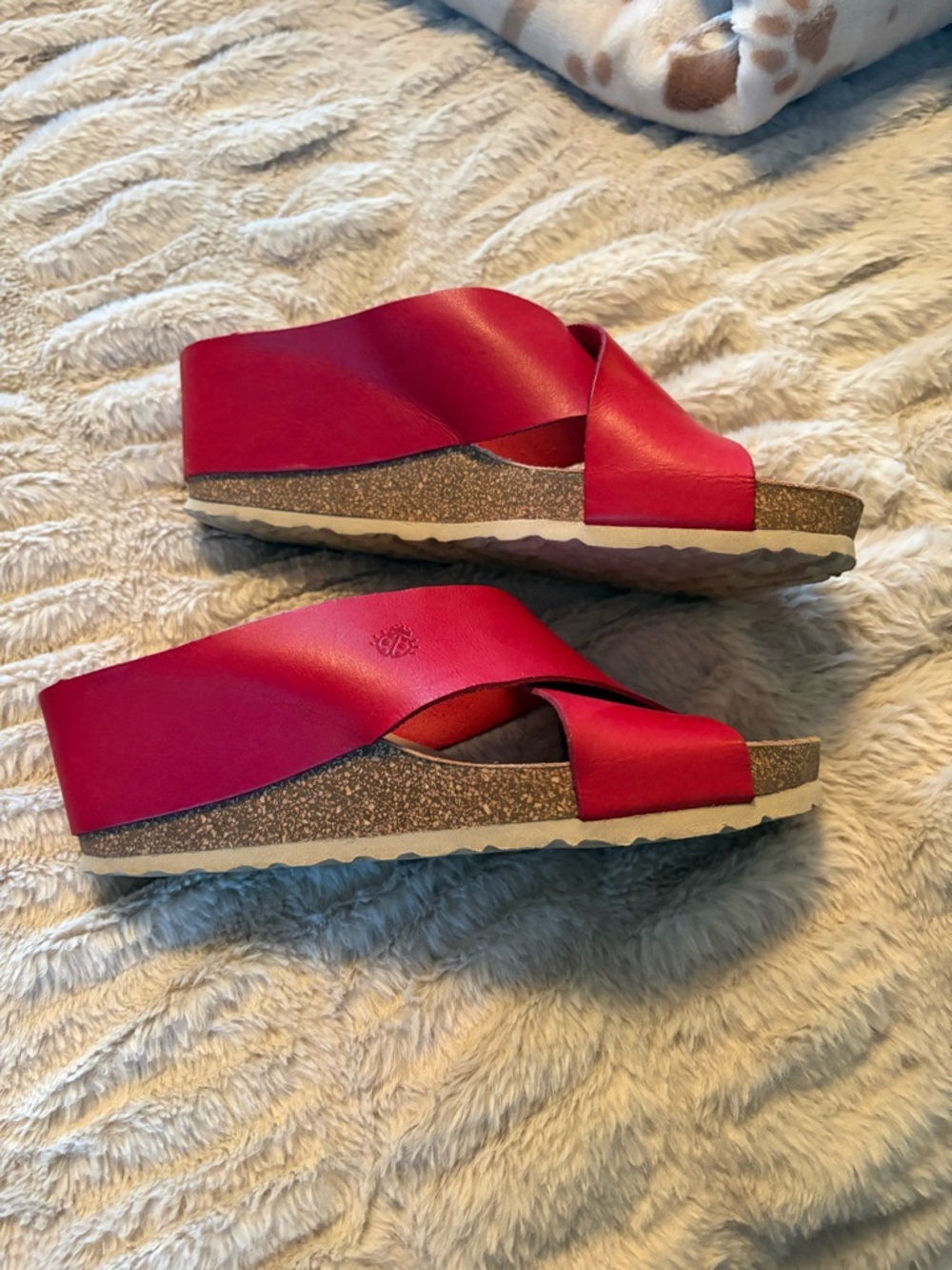 Women's Red Cross-Band Slide Sandals with Cork Footbed